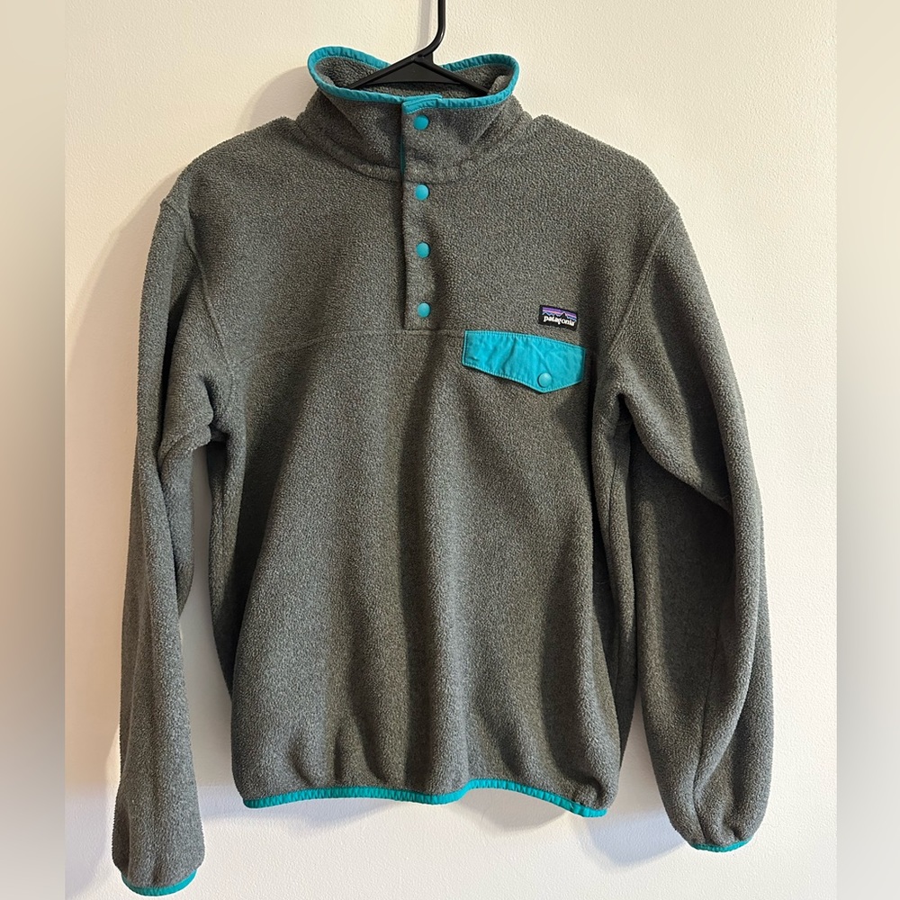 PATAGONIA SYNCHILLA SNAP T FLEECE PULLOVER | GREY AND TEAL MEDIUM